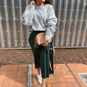 Green Midi Leather Skirt